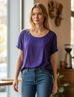 Gerard Darel Royal Purple Short-Sleeve Scoop Neck Top